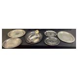 ASSORTED SILVER PLATE TRAYS, SERVING SPOON,