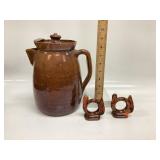 Vtg. Brown Glaze lidded Pitcher and 2 vintage