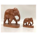 2 Vintage Solid Teak Wood African Elephant