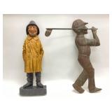 Vintage Wooden Fisherman and Copper Golfer