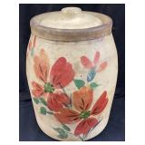 VTG. HAND PAINTED FOLK ART FLORAL STONEWARE CROCK