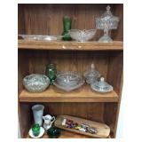 CABINET LOT ASSORTED GLASSWARE, PRESSED GLASS,