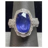 PLATINUM SRI LANKA SAPPHIRE & DIAMOND RING, SIZE