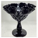 Fenton Black Ebony Thumbprint Compote Dish, 7in H