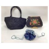 3 Hand Bags Vintage Black Beaded Purse with