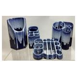 (4) BAY POTTERY BLUE DRIP GLAZE HOLDERS/ORGANIZERS