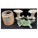 (4) 1950s MCCOY POTTERY TURTLE PLANTER, CORNUCOPIA