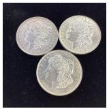 3) 1921 P Morgan Silver Dollars