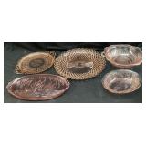 VTG. PINK DEPRESSION GLASS PLATTERS & BOWLS,