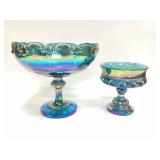 Vtg Indiana Glass Blue Carnival Compote