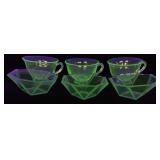 (6) THREE VTG. INDIANA GLASS CO. URANIUM GLASS ART