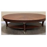 2-TIER OVAL SUNBURST WOOD TOP COFFEE TABLE,