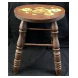 VTG. HAND PAINTED DAISY SEAT WOOD STOOL