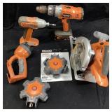 ASSORTED RIDGID CORDLESS TOOLS, DRILL, CIRCULAR