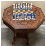 ANTIQUE INLAID OCTAGONAL GAME TABLE & MEDIEVAL
