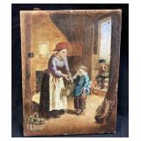 ANTIQUE OIL ON CANVAS TITLED THE BROKEN DISH BY