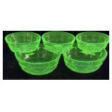 (5) VTG. URANIUM GLASS BLOCK OPTIC BERRY BOWLS