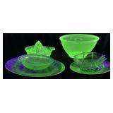6 ASSORTED CHIPPED URANIUM GLASS PIECES, 2