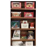 FULL CABINET OF SNOW VILLAGE FIGURINES AND HOME
