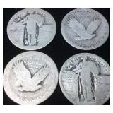 4 Pre-1930 Standing Liberty Quarters 90% Silver