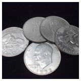 5 Eisenhower Silver Dollars 40% Silver