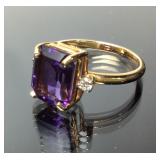 LARGE AMETHYST & DIAMOND RING