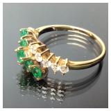 14KT BIRTHSTONE RING 10 DIAMOND/5 EMERALD