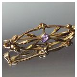 14KT GOLD RECTANGLE PIN W/AMETHYST STONE 1.0DWT