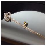 GOLD STICK PIN W/DIAMONDS VINTAGE 1.10DWT