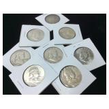 QTY 8 FRANKLIN HALF DOLLARS