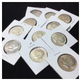QTY 11 PRE-64 JFK HALF DOLLARS