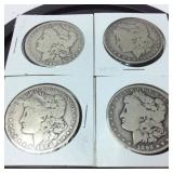 4 MORGAN SILVER DOLLARS 1902,1887, 1888, 1892