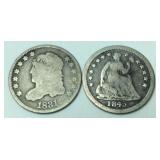 1831 & 1845 HALF DIME LOT GOOD CONDITION