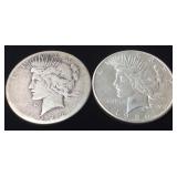 2 SILVER PEACE DOLLARS