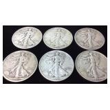 (6) WALKING LIBERTY 1/2 DOLLARS (6) WALKING LIBERTY 1/2 DOLLARS
