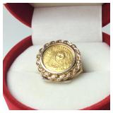 3.3 DWT 14KT / .999 PANDA COIN RING ROPE BEZEL