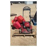 Push Mower, Assorted Gas Cans