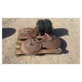Lot of 5 Plow Discs, Roll of Barbed Wire