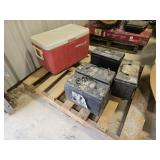 Lot of 4 Batteries and Coleman Cooler