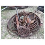 Lot of Wagon Wheel Rings And Antique Tractor Seats