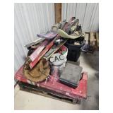 Pallet of Assorted Items, Skis, Cabinet, Vacuum