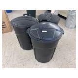 Lot of 3 Rubbermaid Brute Rolling Trash Cans