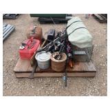 Lot of Fishing Poles, Gas Tanks and Animal Cage