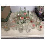 Box Lot of Assorted Vintage Soda Glasses/Bottles