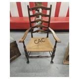 Vintage Wooden Wicker Seat Arm Chair