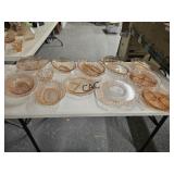Box Lot of Assorted Vintage Pink Depression Glass