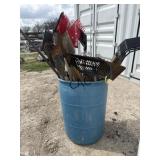 Barrel of Yard Tools
