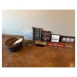 Lot of Assorted Signs w/Vintage Wooden Tub