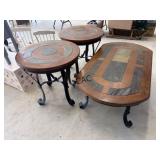 Lot of 3 Wood/Tile Coffee and End Tables