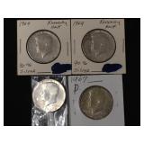 3-1964 90% Silver Kennedy halves,